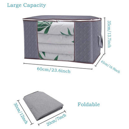 JSENGE Fabric Clothes Storage Boxes, Bedding Large Storage Bags With Lid, Underbed Clothing Storage Box, Zipper Foldable Drawer Organizer, Used For Quilts Sweaters Duvet, 60 x 35 x 43 cm, 3 Pcs