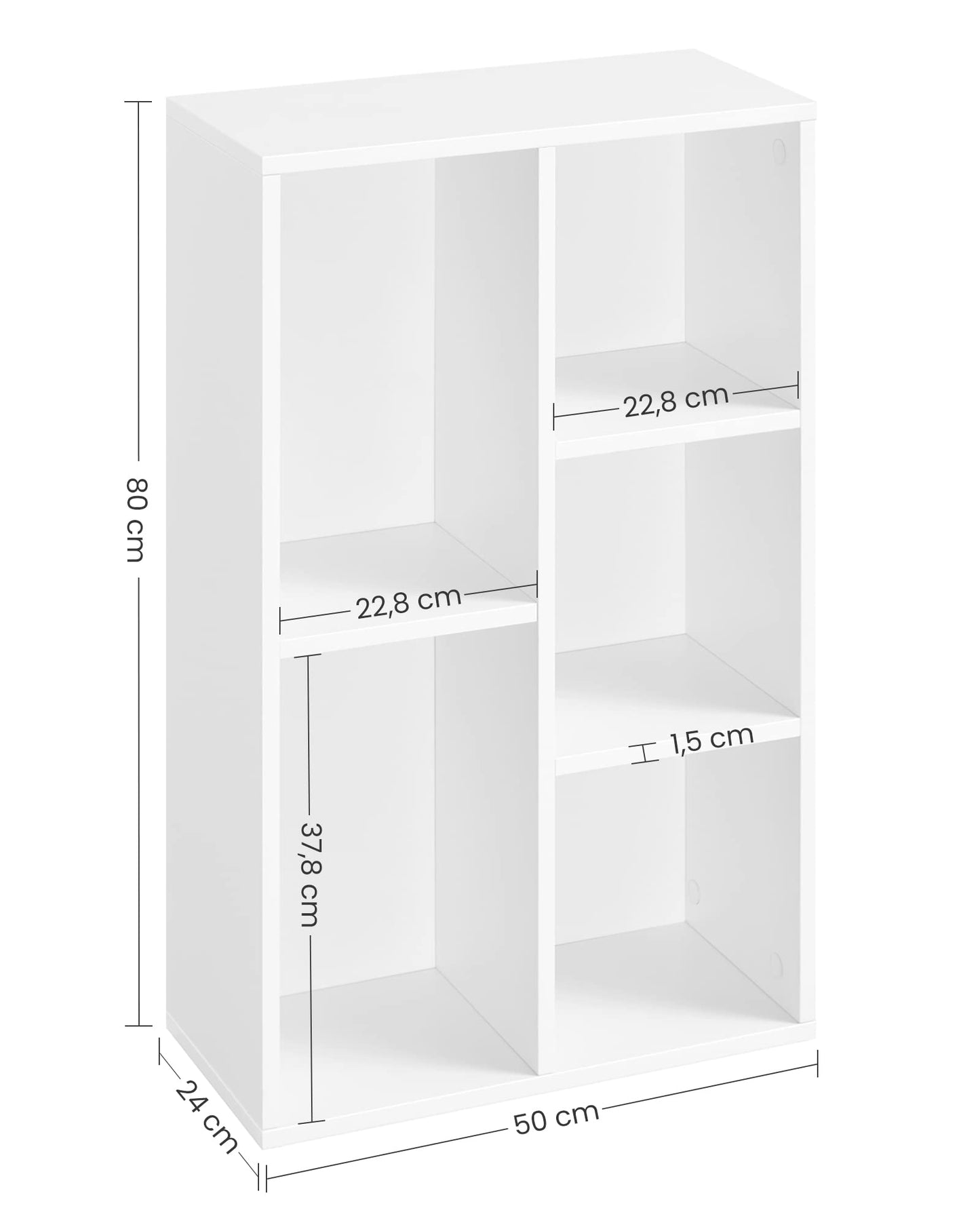 Furniflex Wooden Kids Bookcase with 5 Compartments, Floor Standing Storage Unit for Files, Decor, In Study or Children’s Room, Modern Design Furniture, 50 x 24 x 80 cm, White