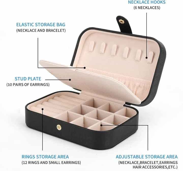 ozon Small jewelry box for women girls, PU leather Travel Jewelry Organizer Case, Portable Jewellary Storage Holding Display for Ring Earrings Necklace Bracelet Watch Men Kids Gift (black)