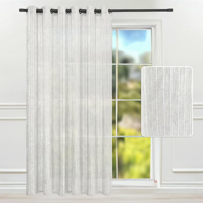 Intex CURTAINS HOUSE Natural Semi Sheer Linen Curtains for Living Room – Light Filtering Drapes with Steel Grommets and Random White Stripes, One Panel - Off-White - 200W x 230L CM