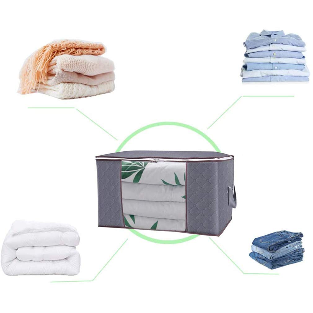 JSENGE Fabric Clothes Storage Boxes, Bedding Large Storage Bags With Lid, Underbed Clothing Storage Box, Zipper Foldable Drawer Organizer, Used For Quilts Sweaters Duvet, 60 x 35 x 43 cm, 3 Pcs