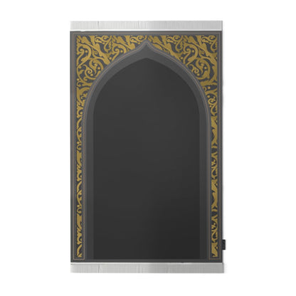 Velvet Prayer Mat in Grey and Gold, 68x117 cm, a luxurious and soft rug with an elegant design, perfect for creating a comfortable and sophisticated prayer space at home or on the go