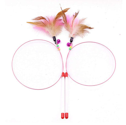 Dusenly 2PCS Feather Pretend Cat Toy, an interactive toy for cats and kittens, with feathers, bells and cords