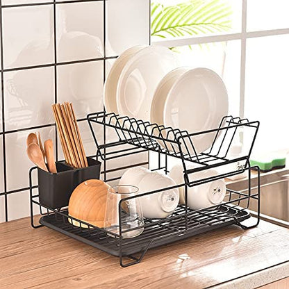 Orchid M TIM Dish Drying Rack, 2-tiers Dish Rack Drainer Set with Drain Board Tray for Kitchen Counter