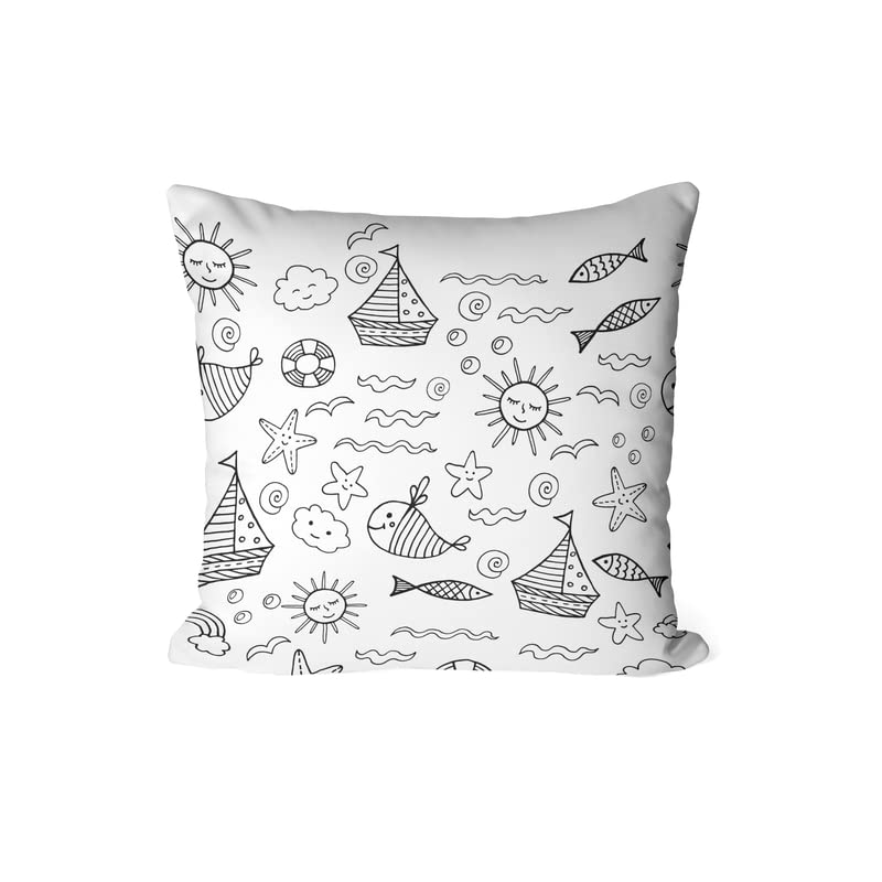 Canvas Boats Junior Cushion Cover in Black & White, a durable decorative pillow for kids with a nautical sailing theme, 40x40 cm, perfect for the little captain's bedroom or play area