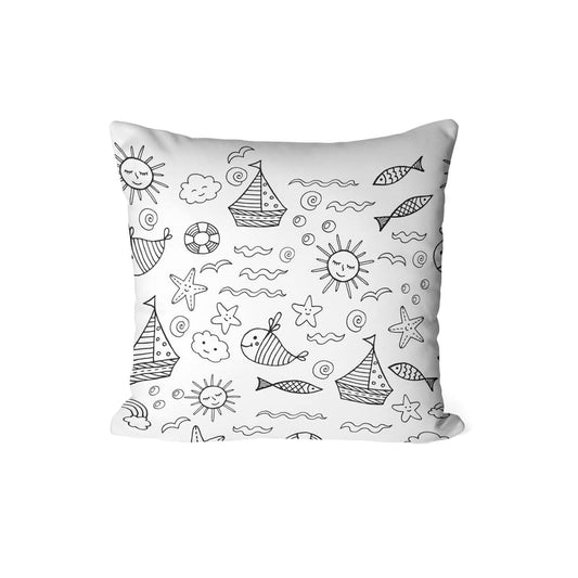 Canvas Boats Junior Cushion Cover in Black & White, a durable decorative pillow for kids with a nautical sailing theme, 40x40 cm, perfect for the little captain's bedroom or play area