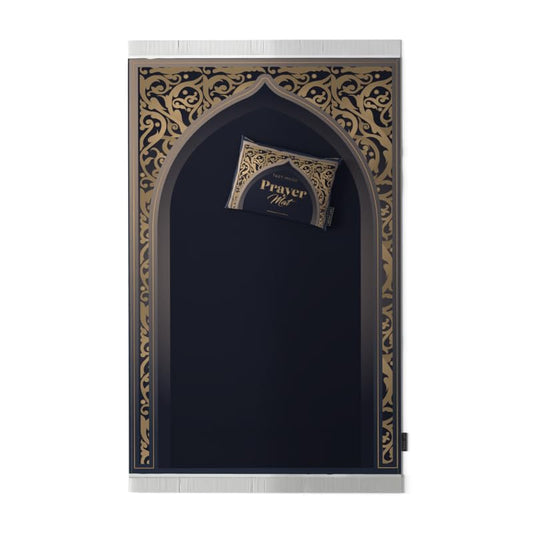 Al-Hedaya Velvet Prayer Mat, a Luxurious Islamic Rug in Blue & Gold from Soft Velvet Material, 68x117 cm, for Comfortable Prayer, an Elegant Salah Mat for Home, Mosque, or as a Gift