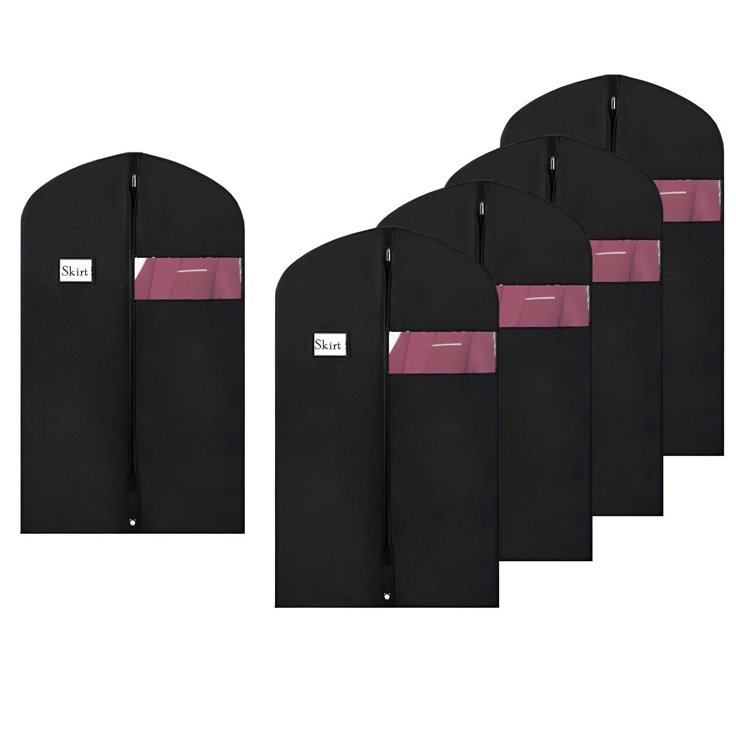 5-Pack Breathable Non-Woven Garment Bags with Clear Window and Label Slot, 100x60 cm Suit Covers for Men and Women, Dustproof Clothes Storage for Closet and Travel, Black