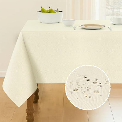 INtex Home Waterproof Tablecloth, Daniella Geometric Pattern Rectangle Table Cover, Stain Resistant Wipeable Fabric for Kitchen Dining Table, 1 Piece - Geometric Maze - Off-White - 200 x 270 cm