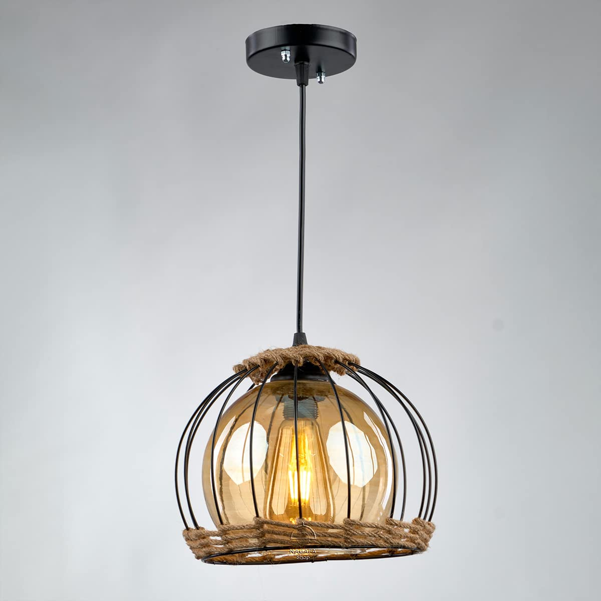 Dome black rope pendant r1008