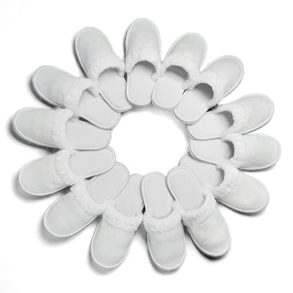 INtex HOME Luxury Plush White Indoor Slippers - Soft Fleece Lining with Faux Fur Trim Non-Slip Sole - Cozy House Slippers for Men and Women - 1 Pair, One Size