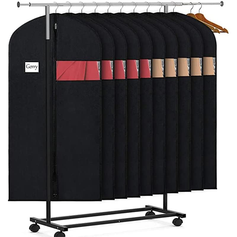 5-Pack Breathable Non-Woven Garment Bags with Clear Window and Label Slot, 100x60 cm Suit Covers for Men and Women, Dustproof Clothes Storage for Closet and Travel, Black