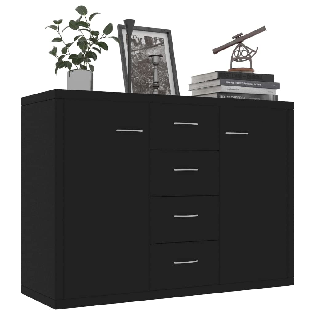 Sideboard Storage Cabinet in Black, Engineered Wood Home Interior Decor for Living Room or Bedroom, Shelf Stand Furniture Organiser, Buffet Server, Sleek Design