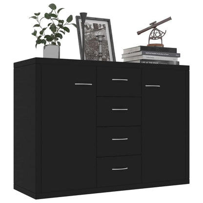 Sideboard Storage Cabinet in Black, Engineered Wood Home Interior Decor for Living Room or Bedroom, Shelf Stand Furniture Organiser, Buffet Server, Sleek Design