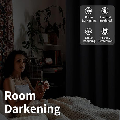 INtex CURTAINS HOUSE Blackout Curtains - Soft Peachy Texture Thermal Insulating Curtains-Silver Steel Grommets Blackout For Living Rooms And Bedrooms - Single Panel 135W X 230L CM Black