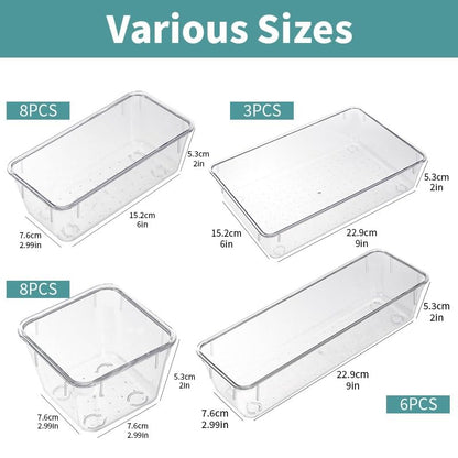 LUMOZA 25 PCs Clear Drawer Organizer Tray Set 4 Sizes of Makeup Drawer Organize Acrylic Organizer Bins for Jewelry Kitchen Gadgets and Office Supplies