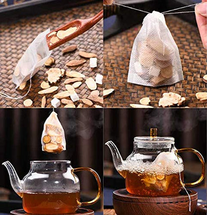 200 Tea Filter Bags - LeBeila Disposable Tea Infuser Drawstring Loose Leaf Teabags, 100% Natural And Unbleached Paper Empty Tea Bag Small String Mesh Pouch Filters For Teas Herbs (200 Pack, White)