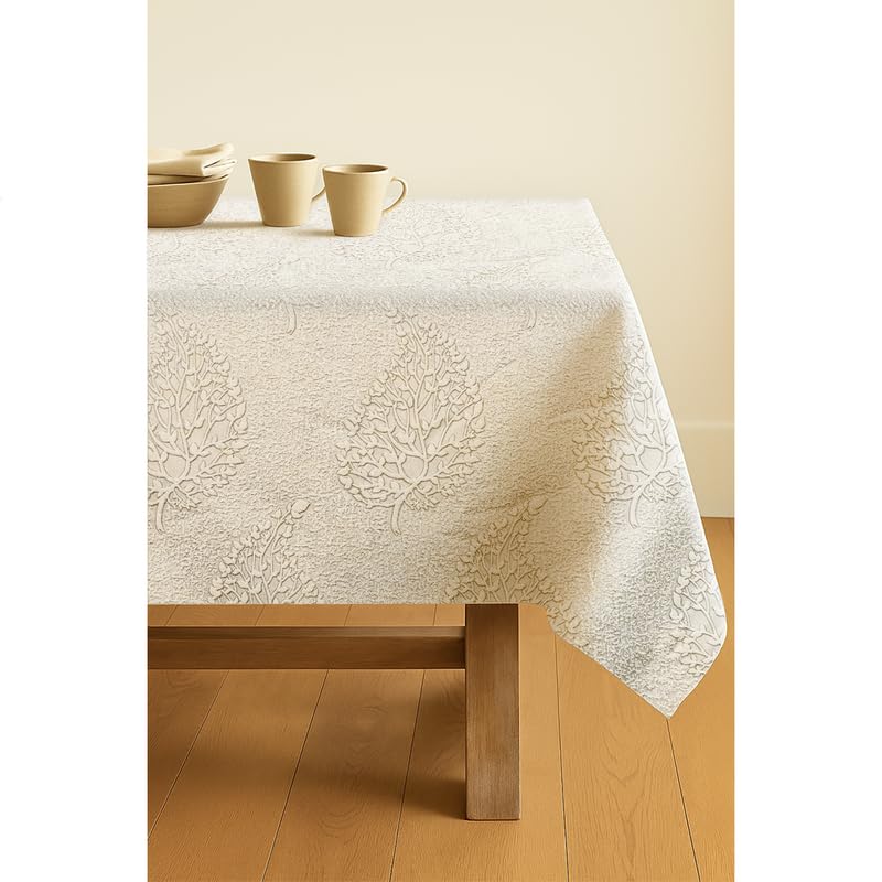 INtex Home Linen Rectangle Tablecloth, DAS Printed Design for Reception Living Room and Kitchen Tables, Elegant Dining and Daily Home Décor Use, 1 Pc - 200 x 250 cm - Off White