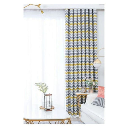 INtex CURTAINS House Luxury velvet curtains - Modern Design - Stripped Zigzag -Digital Printed - Steel Grommets - 1 Piece 140W X 230L CM Yellow * Grey