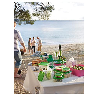Pruta Food Container (Transparent, Green) - Set of 17