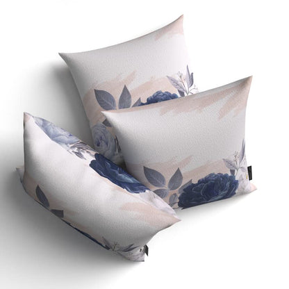 Bloom Set Velvet Cushion Cover in Blue & White, a plush decorative pillow with a beautiful floral pattern, 40x40 cm, perfect for creating a serene and elegant atmosphere in your bedroom