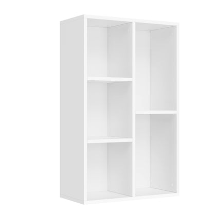 Furniflex Wooden Kids Bookcase with 5 Compartments, Floor Standing Storage Unit for Files, Decor, In Study or Children’s Room, Modern Design Furniture, 50 x 24 x 80 cm, White