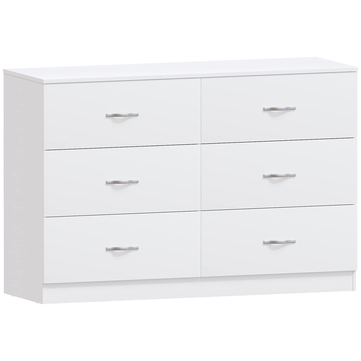 Wide Chest of 6 Drawers, Durable Manufactured Wood Bedroom Storage Unit with Smooth Sliding Drawers and Ample Space, Elegant Furniture in a Clean White Finish for Any Room