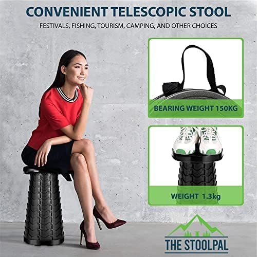 DE LUJO D-LOGO Portable Folding Retractable Plastic Travel Stool with Exquisite Design and Shrinkable for Camping, Fishing, Gardening - Black