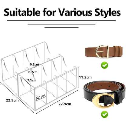 Clear Acrylic Belt Organizer with 8 Compartments, 4 mm Transparent Display Box for Closet Storage, 6 x 11 cm Holder for Ties, Watches, Jewelry and Accessories