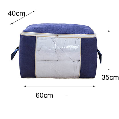 3 Pack Large Capacity Clothes Storage Bags Foldable Underbed Closet Organizer Thick Breathable Fabric Bags for Clothing Comforters Blankets Bedding With Sturdy Zipper Clear Window (Navy Blue-Style 1)