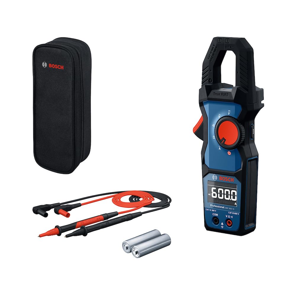 Bosch Professional GMC 600-15 Electric Meter (True RMS Clamp Meter, AC Current up to 600 A, Voltage up to 600 V AC/DC, 2 x 1.5 V LR06 (AA), MS 90 Measuring Strip, Bag)
