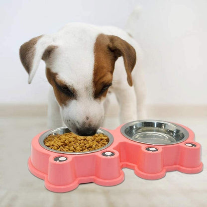 SHIZPHH Double Dog Cat Bowls Double Premium Stainless Steel Pet Bowls with Cute Modeling Pet Food Water Feeder Food Bowls (Color : Green)