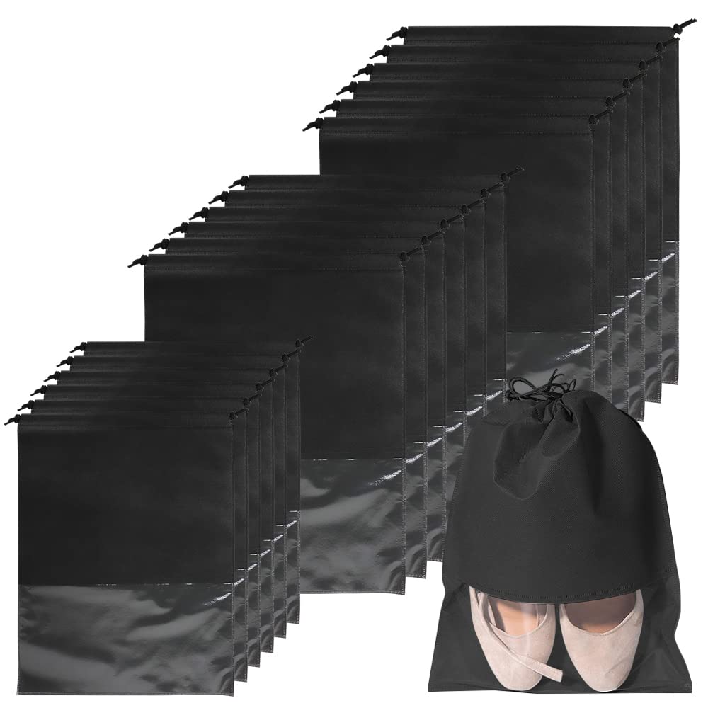QZDAFFIC 16 Pcs Large Travel Shoe Bag,Non-Woven Drawstring Shoes Storage Bags,Shoe Organizer Pouch for Men Women Daily and Travel Use, Black, 18pcs, Shoe Bag