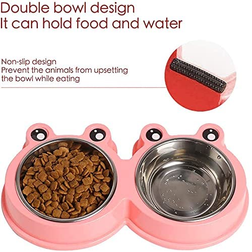 Double Dog Cat Bowls Premium Stainless Steel Pet Bowls with No-Slip Stainless Steel Cute Modeling Pet Food Water for Feeder Dogs Cats Rabbit and Pets (Pink)