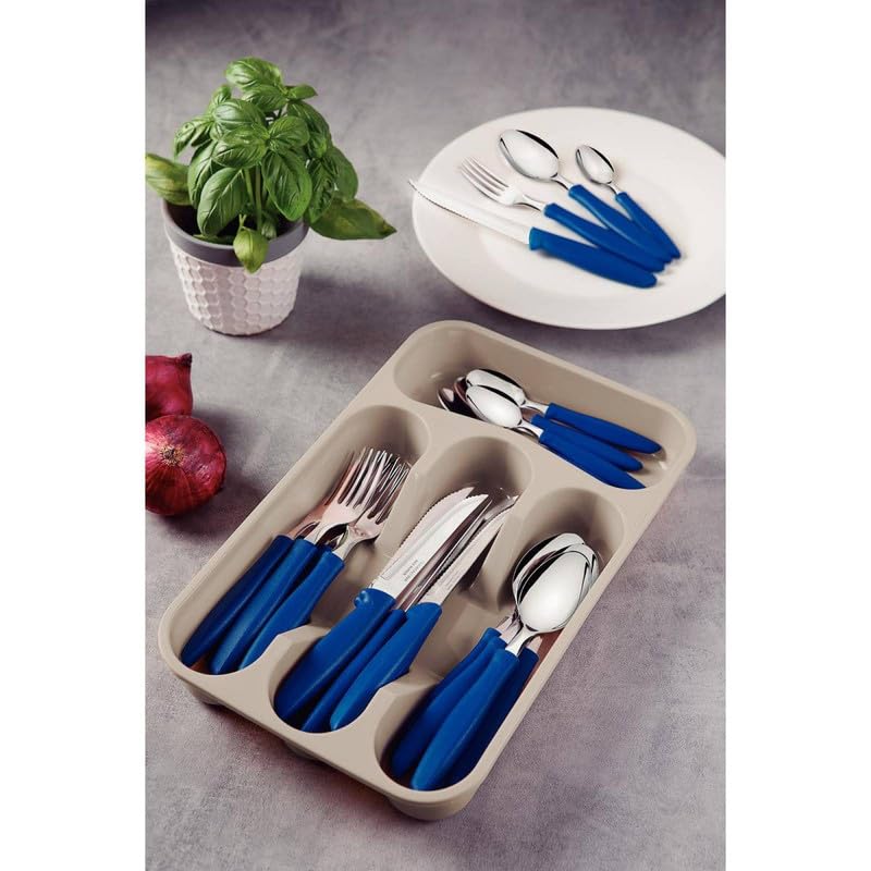 Plenus 25-Piece Cutlery Set with Blue Handles - Complete Set of Stainless Steel Knives, Forks, and Spoons for Everyday Dining and Entertaining - Designed for High Performance and