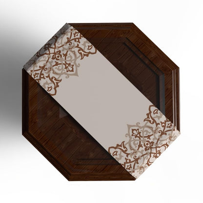 Ramadan's Unique Atlas Velvet Runner in White & Beige, 35x140 cm, a Decorative Centerpiece with a Globally-Inspired Islamic Pattern, adding Worldly Elegance to your Ramadan Decor