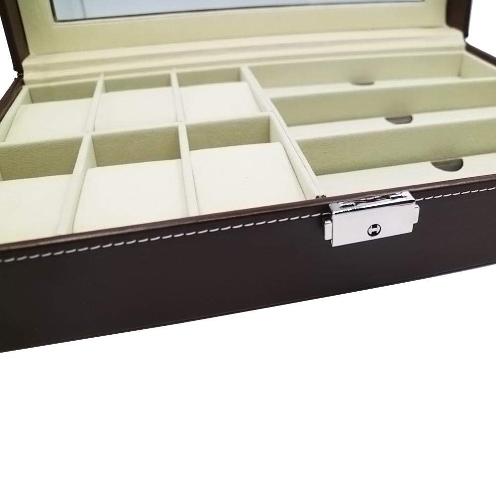 Visible Watch Sunglasses Organizer PU Leather 6 Watch Box Jewelry Case and 3 Piece Eyeglasses Storage and Sunglass Glasses Display Case Organizer