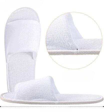 INtex HOME Disposable Open-Toe Slippers - Soft Non-Slip Toweling with EVA Sole for Women & Men Perfect for Hotels Spa Weddings and Guest Use - 2 Pairs, One Size