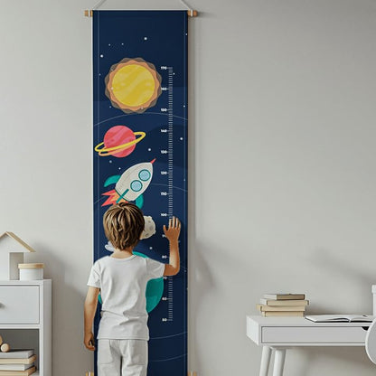 Fabric Posters For Kids – Height Measurement Wall Hanging with Wooden Frame – Bohemian Nursery Room Decor for Boys & Girls – Canvas Ruler Chart