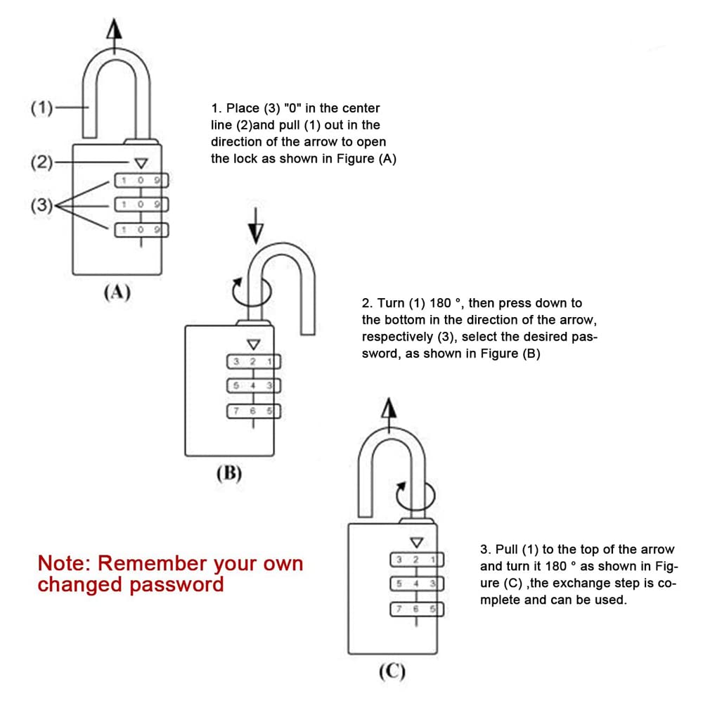 Volo 3 Digit Brass Re-Settable Combination Padlock/Password Lock/resettable Combination Lock for Travel Bags, Travel Lock. (3pcs)