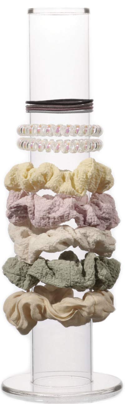 30CM Tall Vertical Scrunchie Holder Stand – 30.5 cm Clear Acrylic Ponytail and Bracelet Organizer, Modern T-Bar Jewelry Display Rack for Teen Girls and Women's Accessories