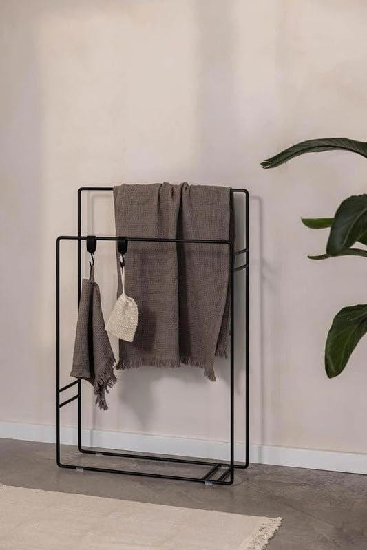 Modern Freestanding Steel Towel Rack Black 60L x 20W x 80H CM