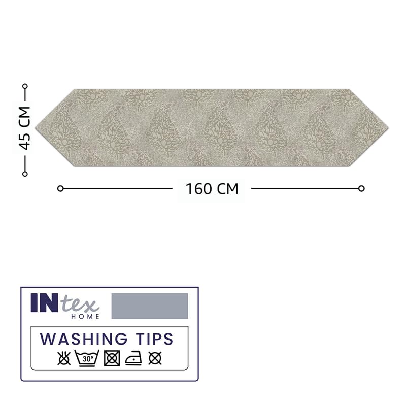 INtex Home Linen Table Runner with V-Shaped End, DAS Printed Rectangle Design for Reception Living Room and Kitchen Tables, for Dining and Home Décor, 1 Piece - 45x160 cm - Off-White