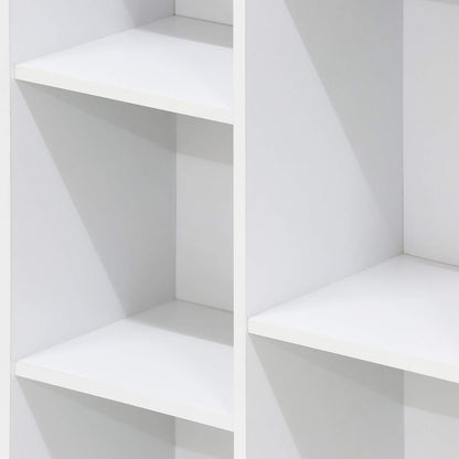 5-Tier Narrow Vertical Wall Unit, Tall Column Floating Storage Organizer and Utility Shelf for Bedroom or Living Room, Space-Saving Design in a White Laminate Finish