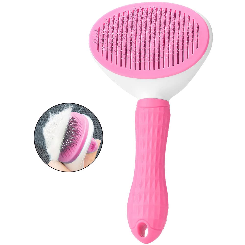 Feeko Dog Brush Pet Grooming Brush Slicker Dog Comb Self Cleaning Brush Comb for Dogs Cats Puppy Pet Accessories, Hair Shedding Brush for Dogs Pet Care Comb (Pink)
