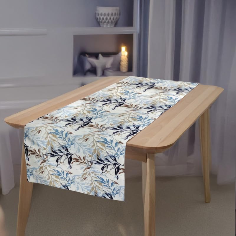 INtex HOME Linen Velvet Table Runner, 45 x 130 cm, Modern Leaves Design, Elegant Rectangular Tablecloth for Dining, Living Room and Kitchen, Soft, Durable - Café x Brown - Single Piece