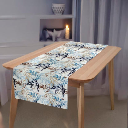 INtex HOME Linen Velvet Table Runner, 45 x 130 cm, Modern Leaves Design, Elegant Rectangular Tablecloth for Dining, Living Room and Kitchen, Soft, Durable - Café x Brown - Single Piece