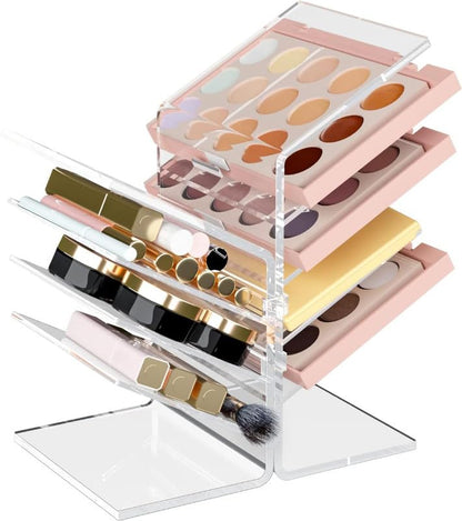 10-Section Acrylic Makeup Organizer for Desktop and Drawer, Clear Storage Tray for Eyeshadow Palettes, Lipstick, and Pressed Powder, Elegant Vanity and Cosmetics Display Holder