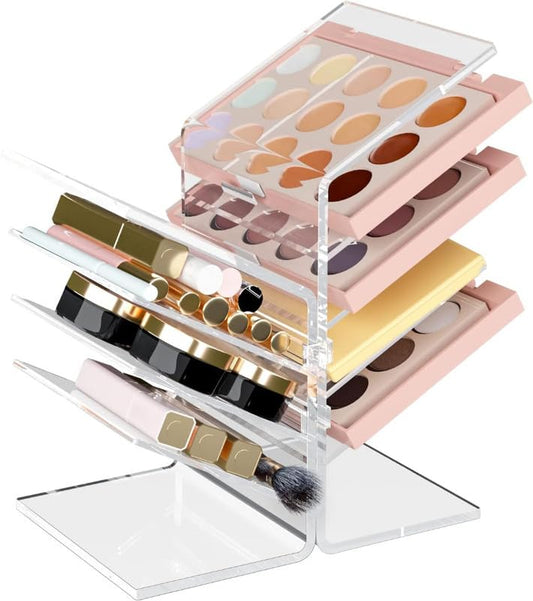 10-Section Acrylic Makeup Organizer for Desktop and Drawer, Clear Storage Tray for Eyeshadow Palettes, Lipstick, and Pressed Powder, Elegant Vanity and Cosmetics Display Holder