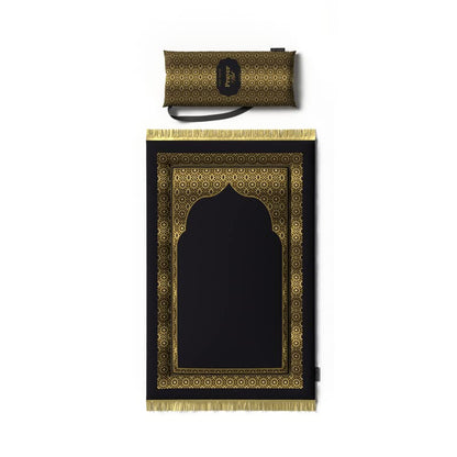 Padded Prayer Rug for Kids in soft Gold and Black velvet, 57x95 cm, a comfortable and perfectly sized mat for children, making their prayer times cozy and encouraging regular practice
